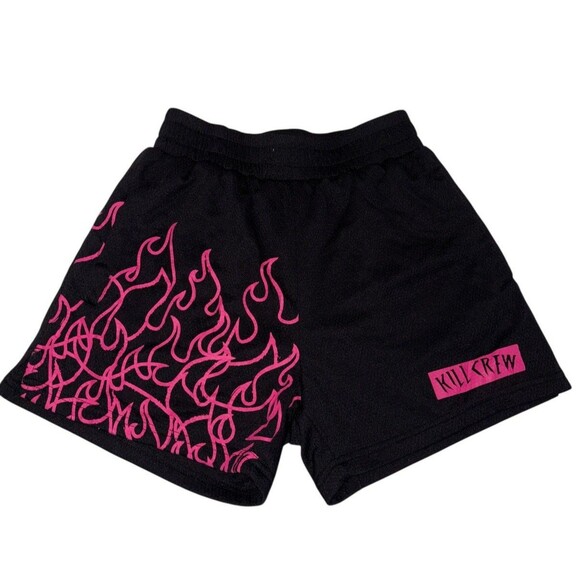 Kill Crew Muay Thai Flame Shorts Womens Small Black Pink Mesh Pockets MMA UFC 3" - Picture 1 of 8